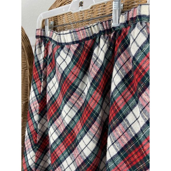 Vintage Skirt Plaid Red Green White Gold Metallic Ample Togs Medium Maxi Holiday - Picture 3 of 8